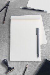 Blank Notebook Pen Office Tool Concrete Table Background