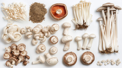Realistic photo of mushroom. Creative artistic diplay of fresh ingredients. AI Generative. 