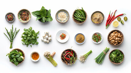 Realistic photo of asian food. Creative artistic diplay of fresh ingredients. AI Generative spice. 