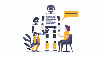 Online communication with chat bot concept. Robot ans - obrazy, fototapety, plakaty