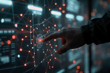 Finger pointing at futuristic network