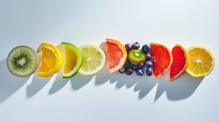Realistic photo of fresh fruit. Creative artistic diplay of fresh ingredients. AI Generative. 