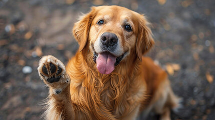 Adorable golden retriever puppy with fluffy fur sits isolated, looking happy