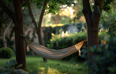 Hammock Hanging Between Two Trees in a Yard