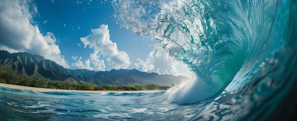 Person Riding Wave on Surfboard - obrazy, fototapety, plakaty