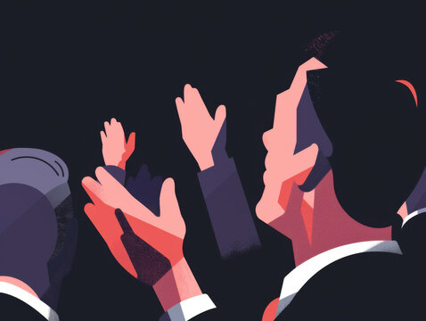 Illustration of people clapping hands at an event against a dark background