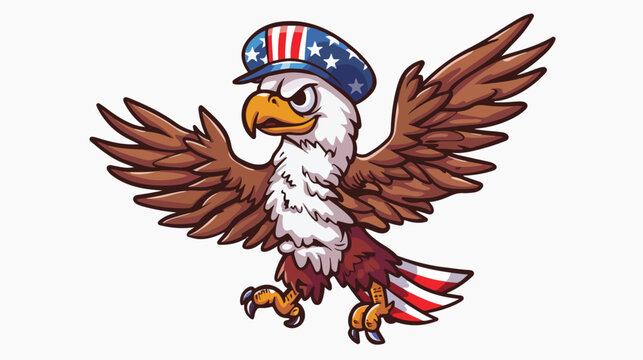 Outlined Crazy Patriotic Eagle Cartoon Character 