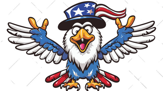 Outlined Crazy Patriotic Eagle Cartoon Character 
