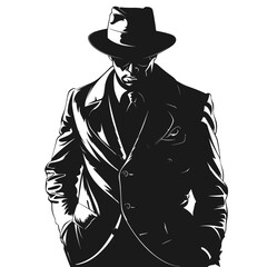Obraz premium vector silhouette of a gangster on a white background .Generative AI