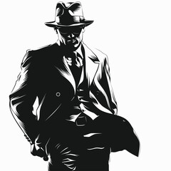 vector silhouette of a gangster on a white background .Generative AI
