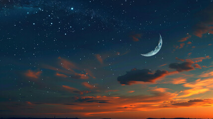 Obraz na płótnie Canvas Sky night stars and moon islamic nightsunset