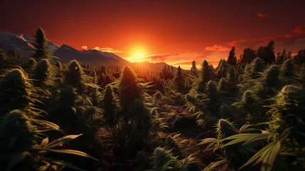 Meubelstickers Sunset Over Cannabis Plantation - Serene Agricultural Beauty © heroimage.io