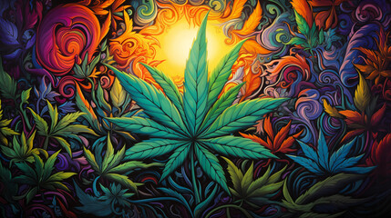 Surreal Cannabis Leaf with Swirling Patterns Art