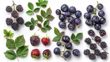 Set of Branches of Delicious Ripe Black Berries