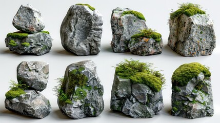 Set of Moss Covered Rock in Natural Setting