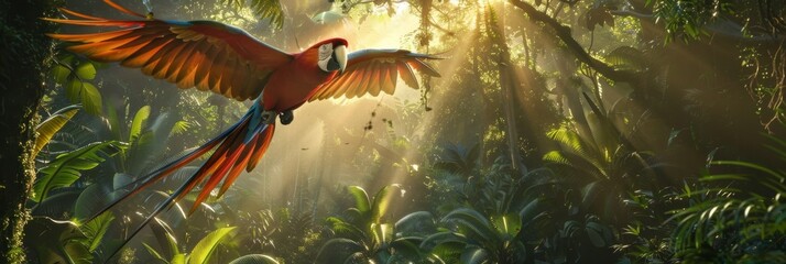 macaw parrot flies wingspan jungle