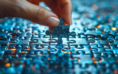 Hand holding jigsaw puzzle piece business concept