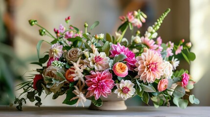 Bouquet of flowers in vase.