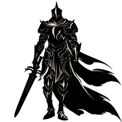 vector drawing of a black knight on a white background .Generative AI