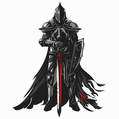 vector drawing of a black knight on a white background .Generative AI