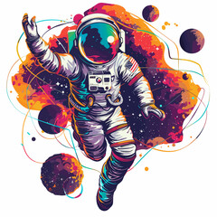 vector drawing of an astronaut in space on a white background .Generative AI