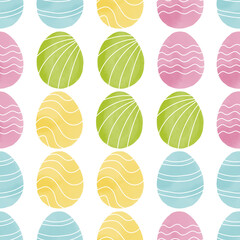 Seamless pattern with easter eggs, hand drawn illustration in watercolor style
