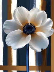 Poster Abstract minimalist Anemone painting, Navy blue and white anemone, Ultra Minimalist.  © JonathanOsborne