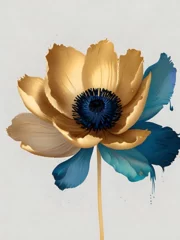 Poster Abstract minimalist Anemone painting, Navy blue and white anemone, Ultra Minimalist.  © JonathanOsborne