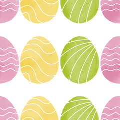 Seamless pattern with easter eggs, hand drawn illustration in watercolor style