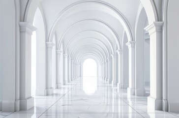 Long Hallway With Columns and Arches - obrazy, fototapety, plakaty