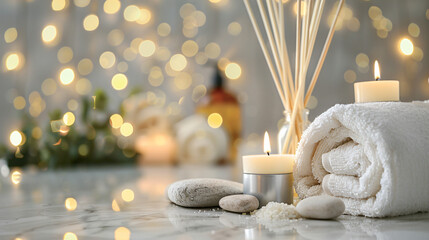 Spa composition. Towels stones reed air freshener 