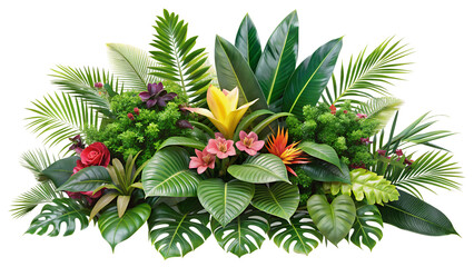 Tropical leaves bush floral arrangement isolated on white