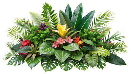 Fototapeta premium Tropical leaves bush floral arrangement isolated on white