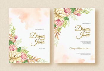Wedding Invitation Card With Corner Floral Watercolor Arrangement