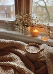 Obraz na płótnie Canvas A Cup of Coffee on a Table Next to a Window
