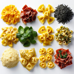 Fototapeta na wymiar Different types of pasta on white background
