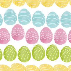 Seamless pattern with easter eggs, hand drawn illustration in watercolor style