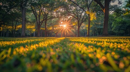 Sun Shining Through Trees in Park