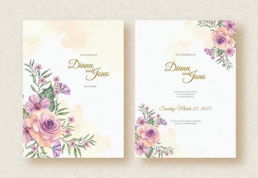 Purple Rose Flower Ornament Painting Wedding Invitation Background