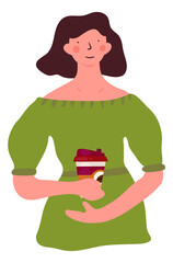 Woman with takeaway coffee cup. Hot morning drink