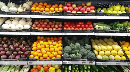 Fruit and vegetables on the supermarket shelves. - Powered by Adobe