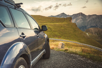 car for traveling with a mountain road