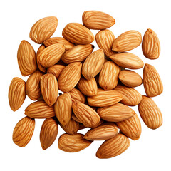 A pile of raw, shelled almonds, their texture highlighting natural sources of protein and healthy fats, isolated on trasnparent background