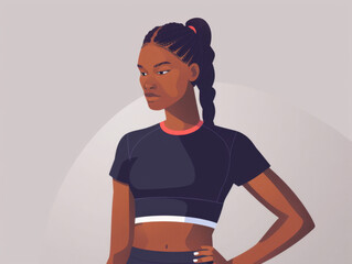 Digital illustration of a confident woman with a ponytail wearing sportswear.
