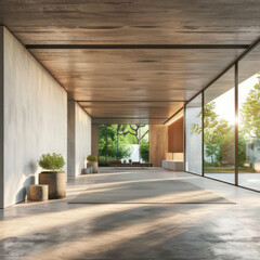 Contemporary minimalist empty interior with blank wall. 3d render illustration mock up.