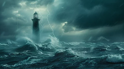 Dekokissen Stormy sea with tall lighthouse With copyspace for text © Anas