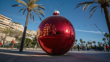 Giant Christmas Bauble in a warm and sunny Christmas day.