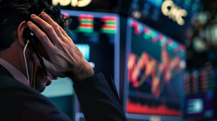 The Stress of Trading: Financial Expert Confronts Market Volatility - obrazy, fototapety, plakaty