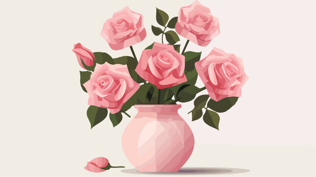 A vase of pink roses against a soft white backdrop