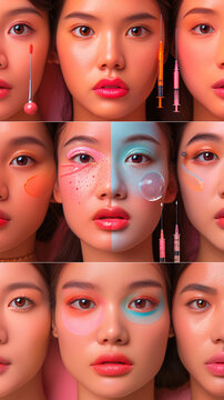 Beautiful young woman getting cosmetology treatment facial skin injection in beauty clinic, closeup. Woman in beauty salon. plastic surgery clinic. Minimalism.